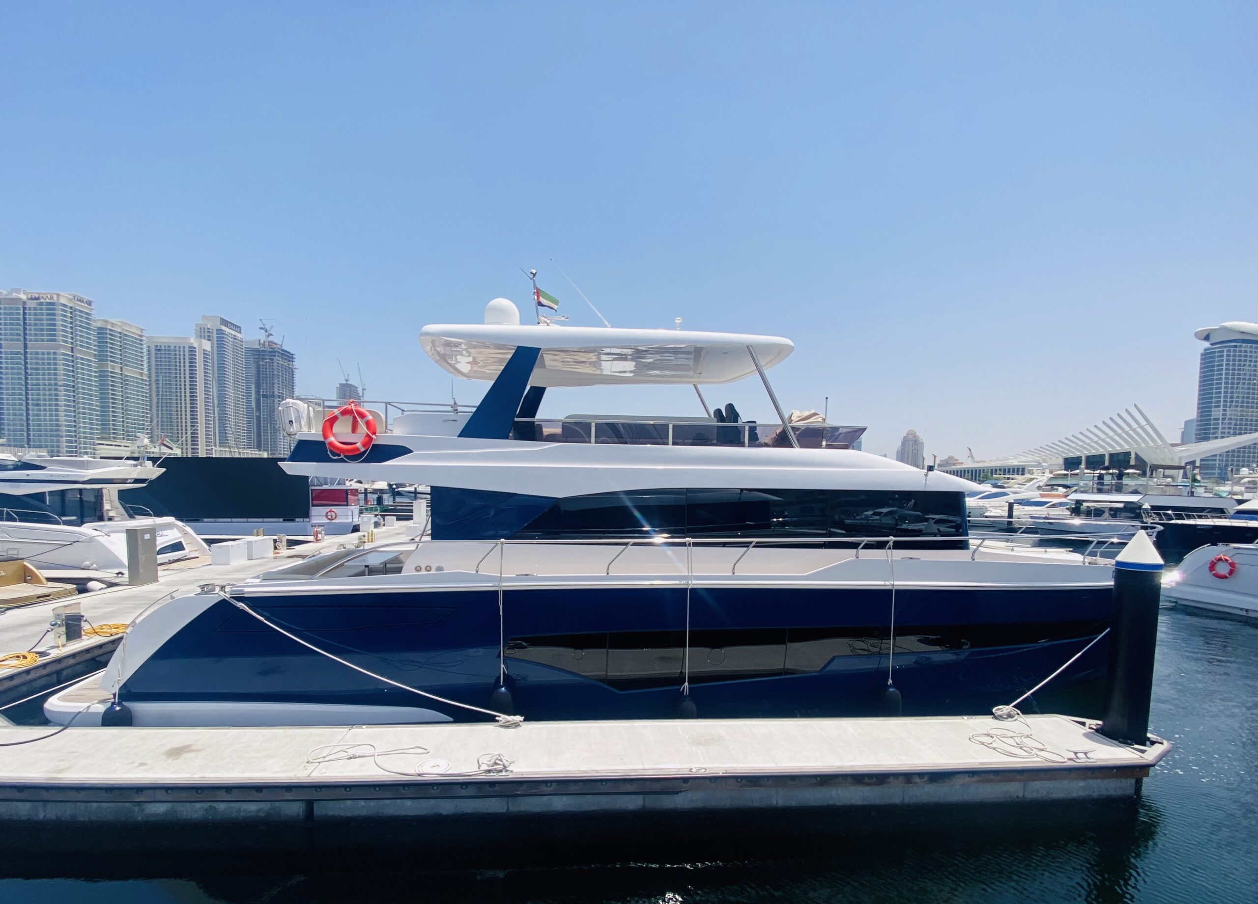 Luxury 62ft yacht with blue hull